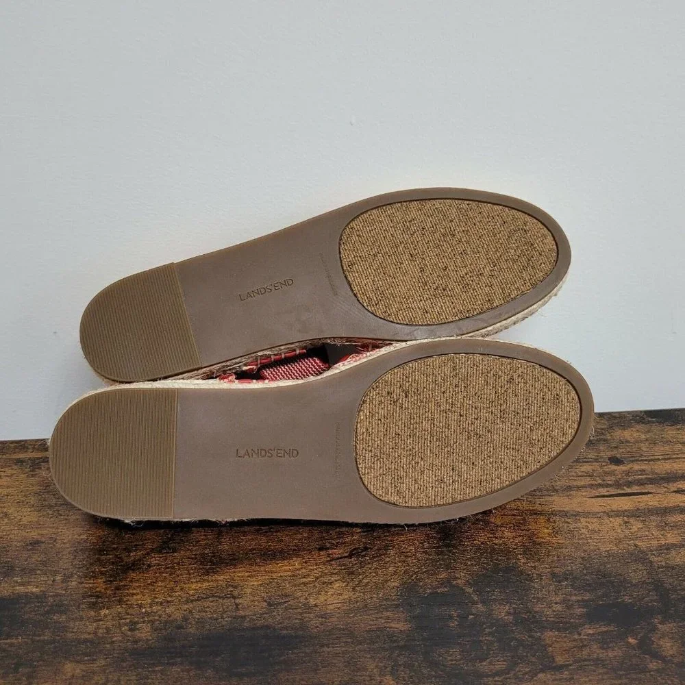Lands End Womens Espadrille Sandals Red Beige Flat Shoe Summer Travel Size 7